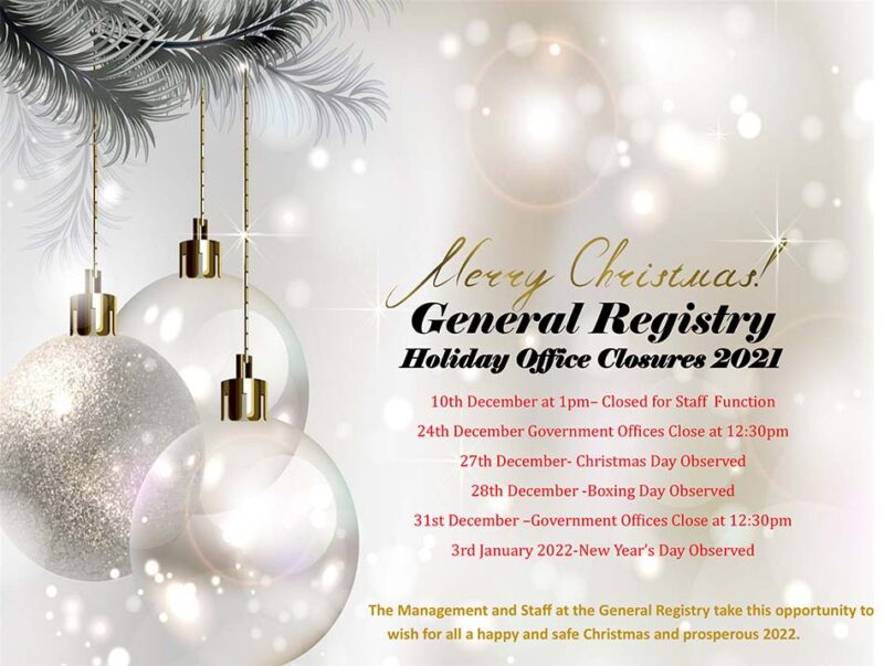 Holiday Office Closures 2021 Cayman Islands General Registry An